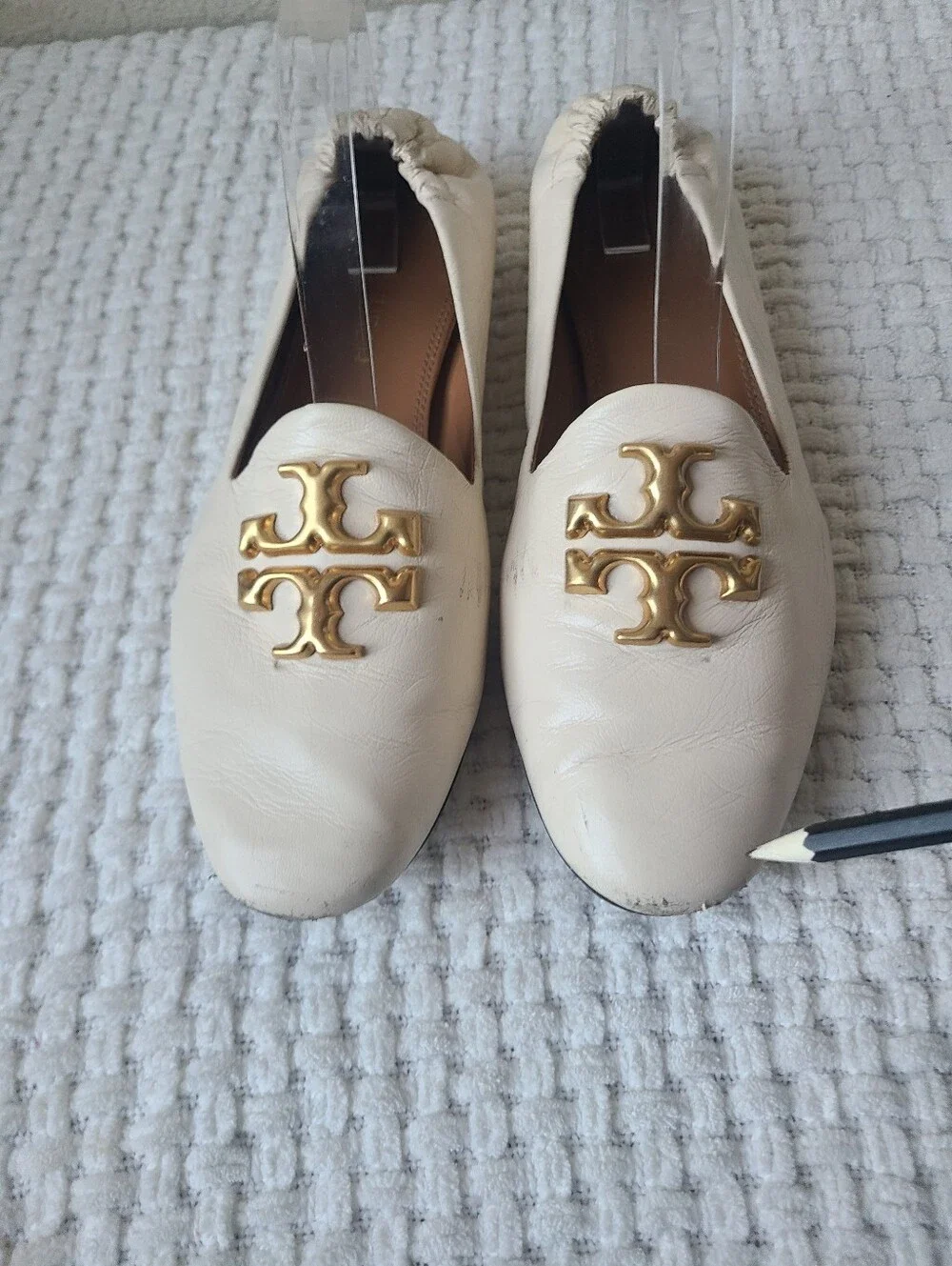 Tory Burch Women's Cream Leather Eleanor Loafers Size 10